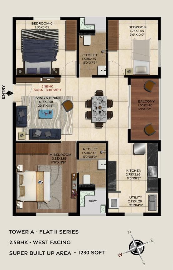 Trifecta Vanto Phase 1 - 2.5 BHK Floor Plan