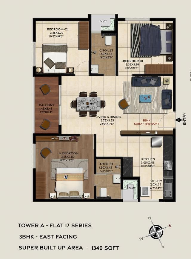 Trifecta Vanto Phase 1 - 3 BHK Floor Plan