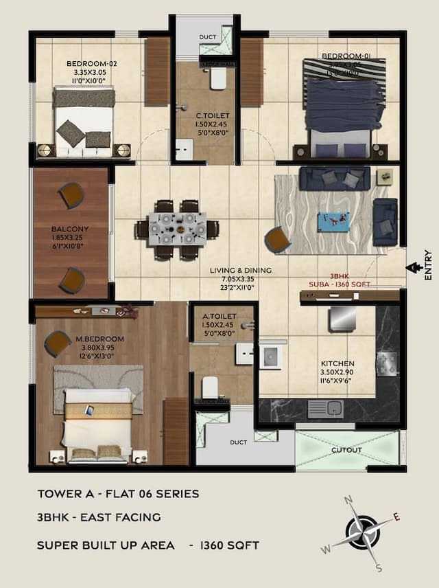 Trifecta Vanto Phase 1 - 3 BHK Floor Plan