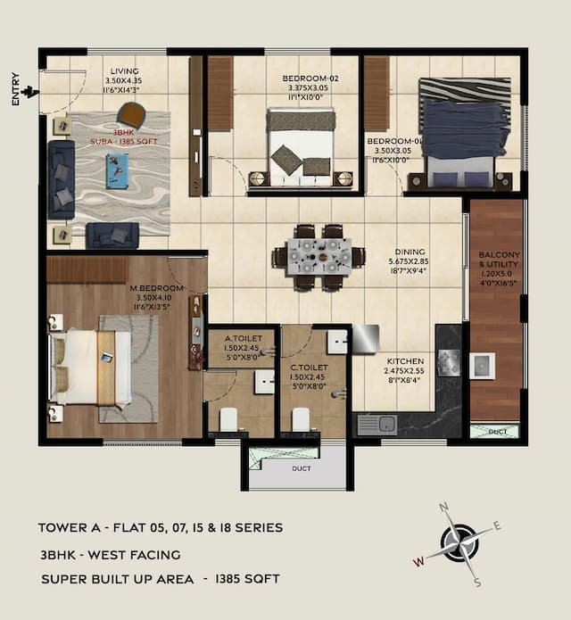Trifecta Vanto Phase 1 - 3 BHK Floor Plan