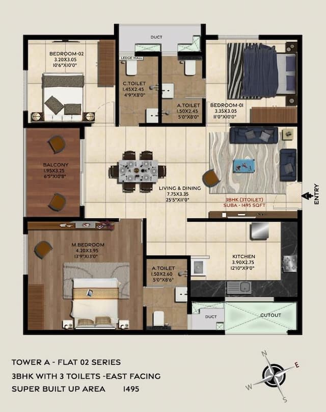 Trifecta Vanto Phase 1 - 3 BHK Floor Plan