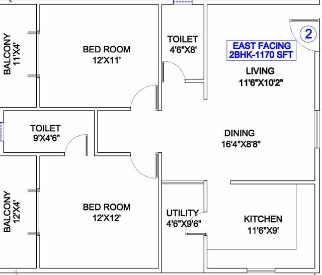 Trishul Happy Homes Arghya - 2 BHK Floor Plan