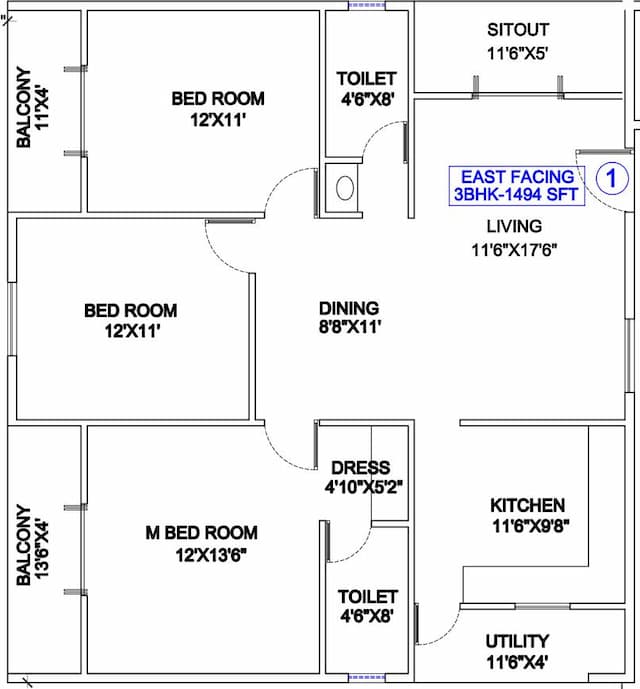 Trishul Happy Homes Arghya - 3 BHK Floor Plan
