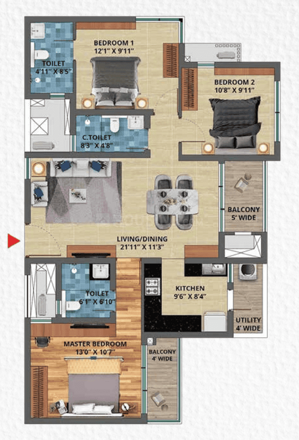 TVS Isle Of Trees - 3 BHK Floor Plan