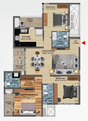 TVS Isle Of Trees - 3 BHK Floor Plan