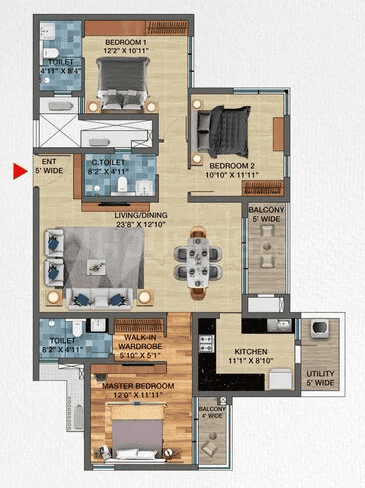 TVS Isle Of Trees - 3 BHK Floor Plan