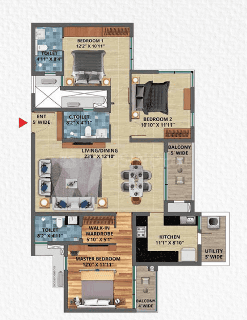 TVS Isle Of Trees - 3 BHK Floor Plan
