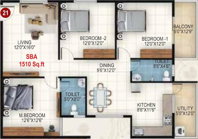 Udbhav Gokulam - 3 BHK Floor Plan