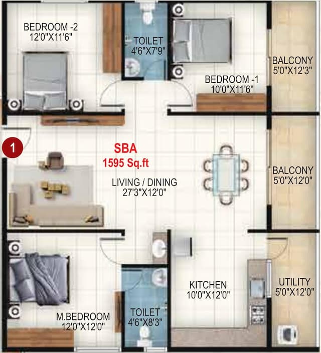 Udbhav Gokulam - 3 BHK Floor Plan