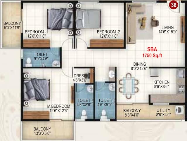 Udbhav Gokulam - 3 BHK Floor Plan