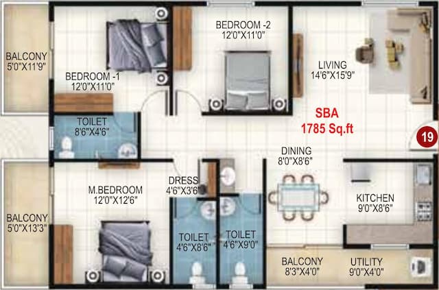 Udbhav Gokulam - 3 BHK Floor Plan