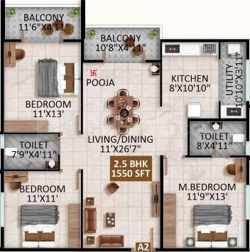 United Sai Greenwoods Phase 2 - 2.5 BHK Floor Plan