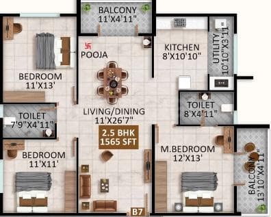 United Sai Greenwoods Phase 2 - 2.5 BHK Floor Plan