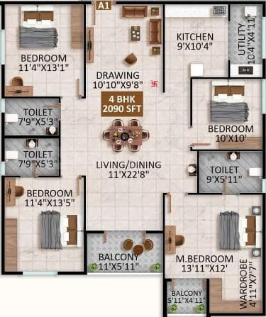United Sai Greenwoods Phase 2 - 4 BHK Floor Plan