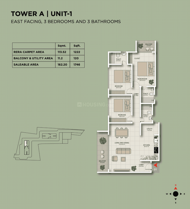 Urbanest Eastfield - 3 BHK Floor Plan