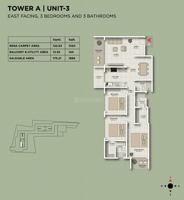 Urbanest Eastfield - 3 BHK Floor Plan