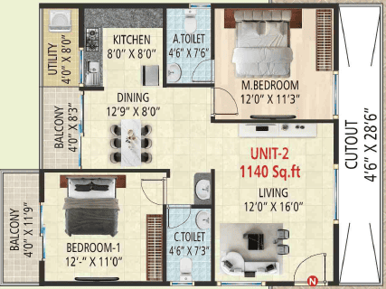 Vaarahi Vivarea - 2 BHK Floor Plan