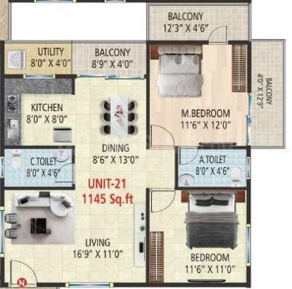Vaarahi Vivarea - 2 BHK Floor Plan