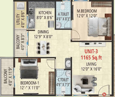 Vaarahi Vivarea - 2 BHK Floor Plan