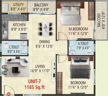 Vaarahi Vivarea - 2 BHK Floor Plan