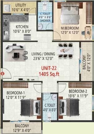 Vaarahi Vivarea - 3 BHK Floor Plan