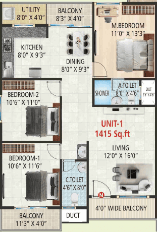 Vaarahi Vivarea - 3 BHK Floor Plan