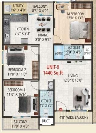 Vaarahi Vivarea - 3 BHK Floor Plan
