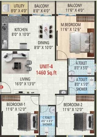Vaarahi Vivarea - 3 BHK Floor Plan