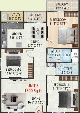Vaarahi Vivarea - 3 BHK Floor Plan