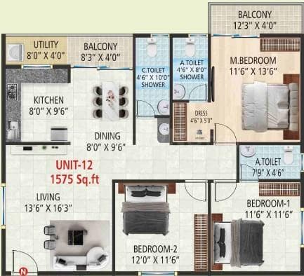 Vaarahi Vivarea - 3 BHK Floor Plan