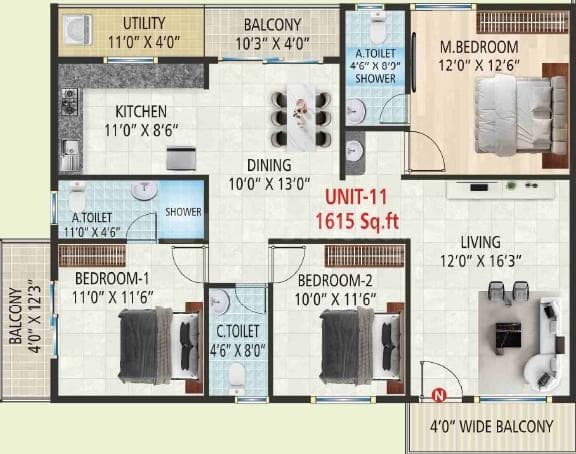 Vaarahi Vivarea - 3 BHK Floor Plan