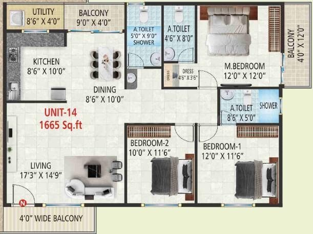 Vaarahi Vivarea - 3 BHK Floor Plan