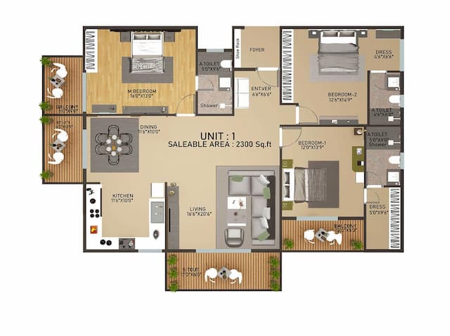 Vainavi Celestium - 3 BHK Floor Plan