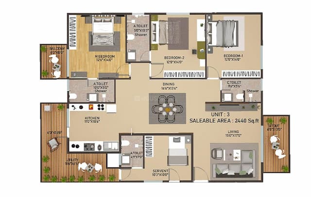 Vainavi Celestium - 3 BHK Floor Plan