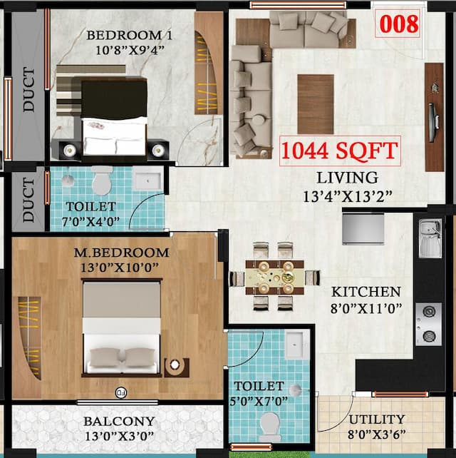 Vkc Royale Gardenia - 2 BHK Floor Plan