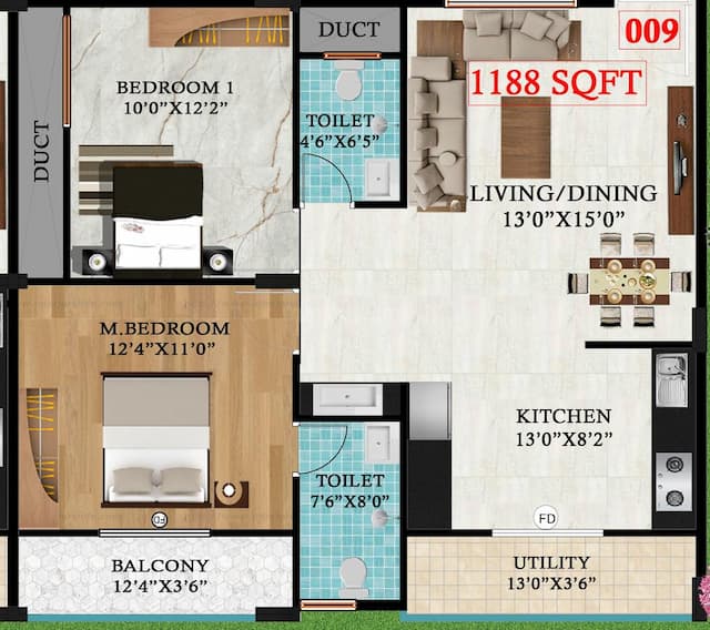 Vkc Royale Gardenia - 2 BHK Floor Plan