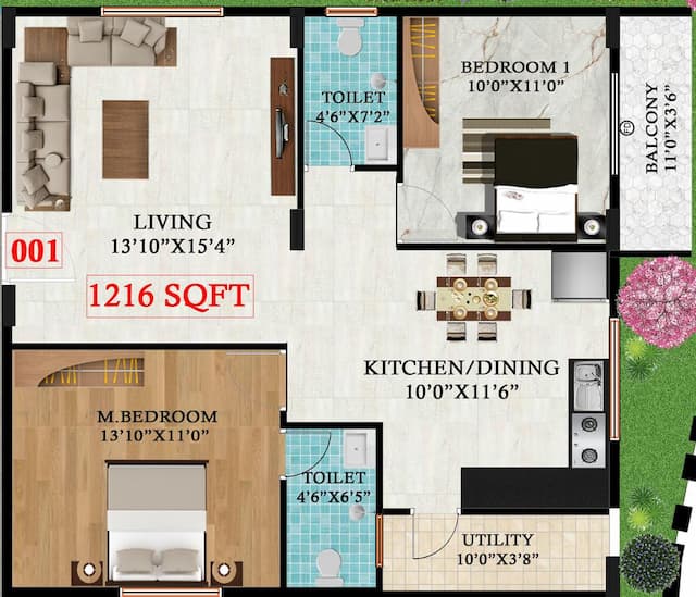Vkc Royale Gardenia - 2 BHK Floor Plan