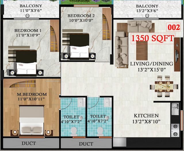 Vkc Royale Gardenia - 3 BHK Floor Plan