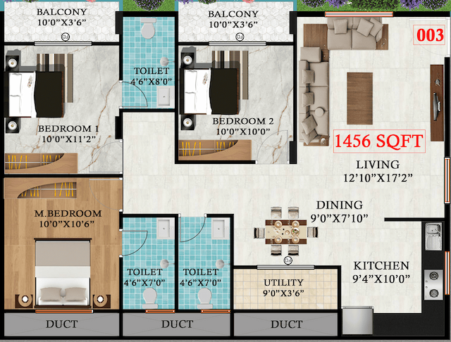 Vkc Royale Gardenia - 3 BHK Floor Plan