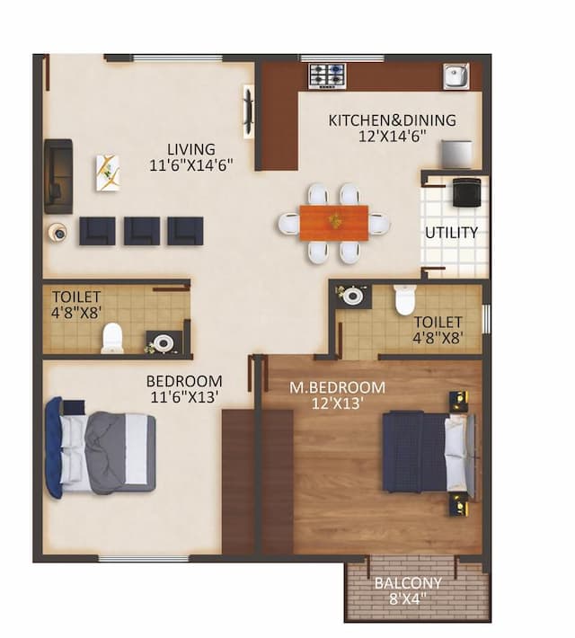 VRUKSHA GREENS - 2 BHK Floor Plan