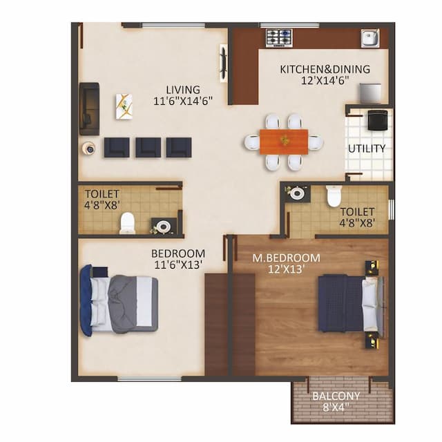 VRUKSHA GREENS - 2 BHK Floor Plan